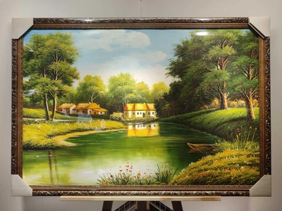 Картина рисованая красками на холсте в багетной раме Райский уголок 60x90см. №H204