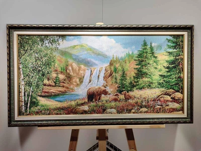 Картина гобеленовая Медвежата в багетной раме 40x80см. №G326