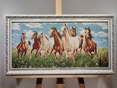 Картина гобеленова в багетній рамі Коні 30x60см. №G343