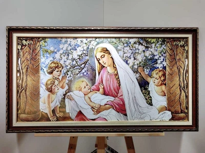 Икона Яблоневый цвет с блеском в коричневой багетной раме 40х80 см. №P119