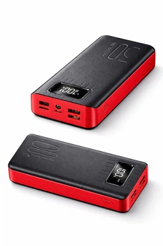 Павербанк 30000 mAh черно-красный Power Bank з ліхтариком LED-дисплей 2xUSB Type-C Lightning Micro-USB зовнішній акумулятор для телефону планшета