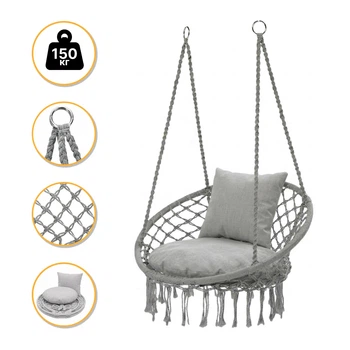 Подвесное плетеное кресло-качалка до 150 кг LEOBRO Boho Comfort XL 80 см Grey (LB-1110)