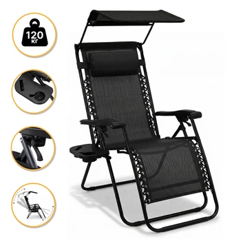 Кресло-шезлонг для отдыха с козырьком LEOBRO Zero Gravity Black (LB-ZGC-H1-BLK)