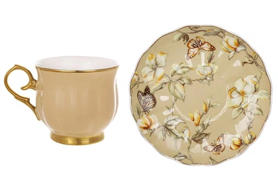 Чайный фарфоровый набор Beige Magnolia, 6 чашек 200 мл, 6 блюдец (999-059)