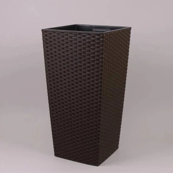 Горшок пластмассовый с вкладом FINEZJA RATTAN коричневый 19х19 см. (80803)