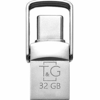 Флешка USB OTG Type C 32GB металева для зберігання даних модель T&G 2&1 колір сталевий