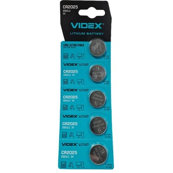Батарейка Videx CR2025 Lithium 3V (блистер 5 шт) (46950)