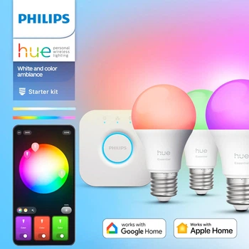 Стартовий комплект Philips Hue E27 Essential White and Color 806лм 60Вт 3 шт. + Блок керування Philips Hue Bridge, Apple HomeKit
