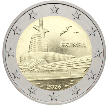 Монета 2 євро Бремен, музей кліматичних зон. UNC Німеччина 2026. Bremen