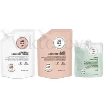 Набір для відновлення волосся Mimare: Шампунь Mimare Reconstruction Shampoo 200 мл + Маска Mimare Reconstruction Mask 200 мл + Серум проти пухнастості Mimare Anti-frizz 40 мл
