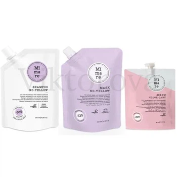 Набор против желтизны осветленных волос Mimare: Шампунь Mimare No-Yellow Shampoo 200 мл + Маска Mimare No-Yellow Mask 200 мл + Серум для защиты цвета Mimare Color Care 40 мл