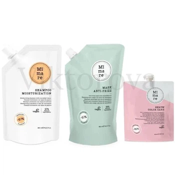Набор для увлажнения и разглаживания волос Mimare: Шампунь Mimare Moisturization Shampoo 480 мл + Маска Mimare Anti-Frizz Mask 480 мл + Серум для защиты цвета Mimare Color Care 40 мл