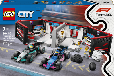 Zestaw klocków LEGO City F1 Garaż i bolidy Mercedes-AMG i Alpine 678 elementów (60444)
