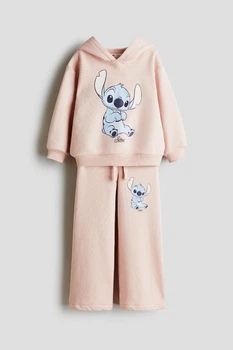 Детский спортивный костюм для девочки (худи + брюки) с принтом Stitch H&M 110 см Розовый 1318460 (4821000406595)
