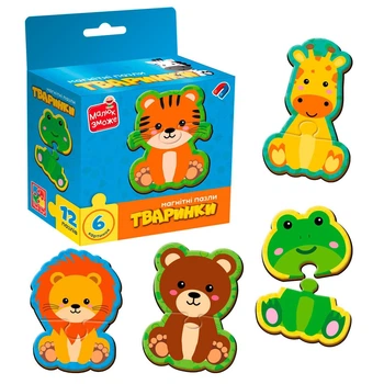 Пазли магнітні "Тваринки", 6 картинок, 2 елементи, VT1733-04 Vladi Toys
