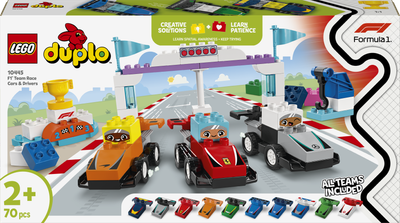 Zestaw klocków LEGO DUPLO Bolidy i kierowcy F1 70 elementów (10445)