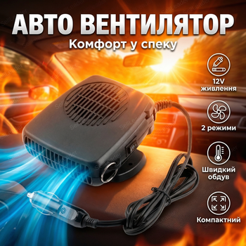Автомобильный вентилятор 12V 200W питание от прикуривателя обдув салона 2 режима циркуляции лето-зима