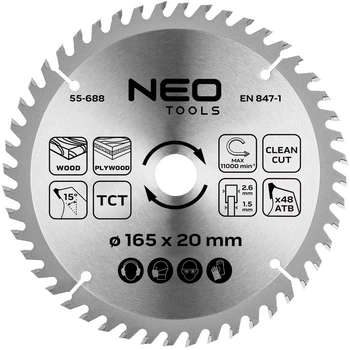 Диск побідитовий Neo Tools для пилки 165 x 1.5 x 2.6 x 20 мм (5906692004225)