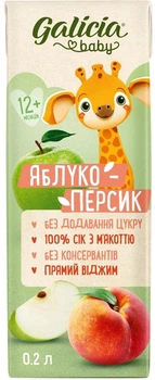 Сок натуральный Galicia Baby Яблоко-Персик с мякотью для детей от 12 месяцев 0.2 л (20209564327)