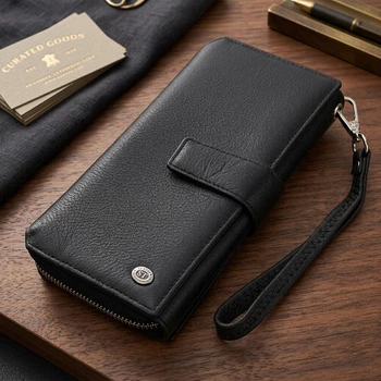 Кошелек клатч унисекс из натуральной кожи для карт и купюр ST Leather bg194fash32 Черный