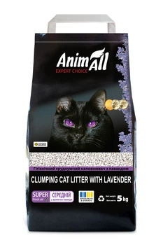 Наповнювачі для туалету AnimAll Бентонітовий наповнювач для котів, з ароматом лаванди, середня фракція 5 кг (65252)