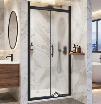 Душевая дверь в нишу Shower Icon 120x200 см, двухсекционная, матовое закаленное стекло 6 мм, алюминиевый профиль, черный