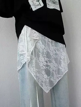 Юбка кружевная асимметричная на завязках прозрачная one size белая