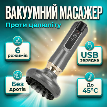 Массажер вакуумный для тела 6 уровней массажа антицеллюлитный лимфодренажный гуаша универсальный аккумуляторный