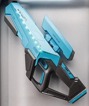 Водяной автомат аккумуляторный бластер 56 см Water Gun с LED-песвиткой на 750 мл электрический с автоматическим забором воды синий