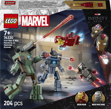 Zestaw klocków LEGO Super Heroes Iron Man i War Machine kontra drony Hammera 204 elementy (76320)