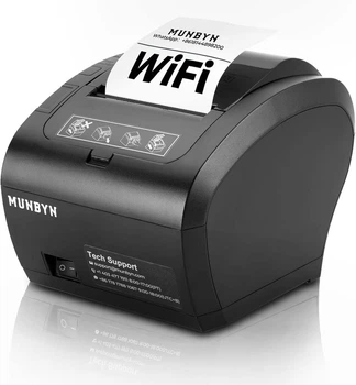 Чековый термопринтер 80мм MUNBYN, Wi-Fi LAN USB POS принтер с автообрезчиком