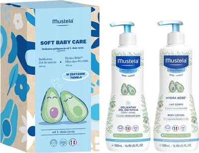 Zestaw do pielęgnacji dzieci Mustela Soft Baby Care Żel do mycia 500 ml + Szampon do włosów 500 ml (5908216299933)