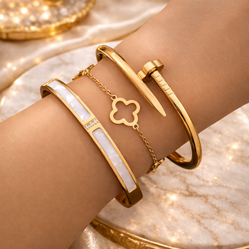 Набор браслетов 3 шт GONCHAR & CO. Гвоздь + Клевер с керамикой (позолота 18K) 51-002