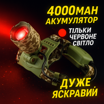 Налобний ліхтар BL-8021RED із червоним світло АКБ 4000mAh дальність 600 метрів