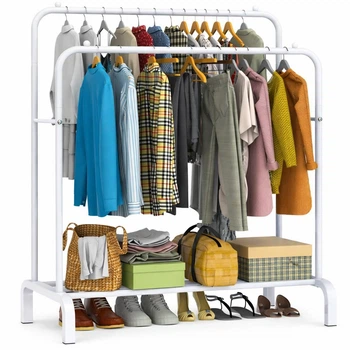 Подвійна стійка вішалка для одягу та взуття Loft Rack TW-608 сталева підлогова з полицею white