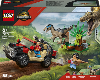 Zestaw klocków LEGO Jurassic World Ucieczka terenówką przed raptorem 285 elementów (76972)