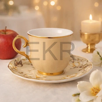 Кавовий набір порцеляновий Beige Magnolia 6 чашок 90 мл і 6 блюдець (999-058)