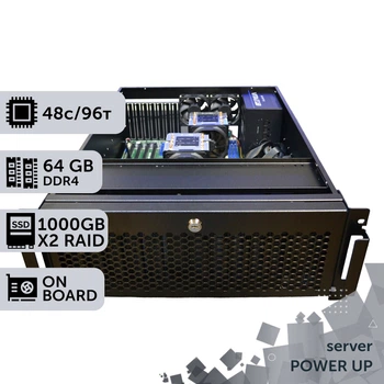 Сервер двопроцесорний PowerUp Rack 4U #105 Intel Xeon Platinum 8260 x2/64 GB/SSD 1TB х2 збірка для бухгалтерії документообігу зберігання даних роботи з 1С