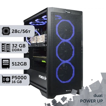 Двопроцесорна робоча станція PowerUp #593 Xeon E5 2680 v4 x2/32 GB/SSD 512GB/NVIDIA Quadro P5000 16GB для 3D моделювання відеомонтажу рендерингу для інженерів та архітекторів