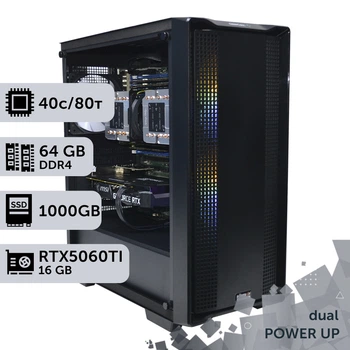 Двухпроцессорная рабочая станция PowerUp #618 Intel Xeon Gold 6248 x2/64 GB/SSD 1TB/GeForce RTX 5060Ti 16GB для 3D моделирования видеомонтажа рендеринга для инженеров и архитекторов