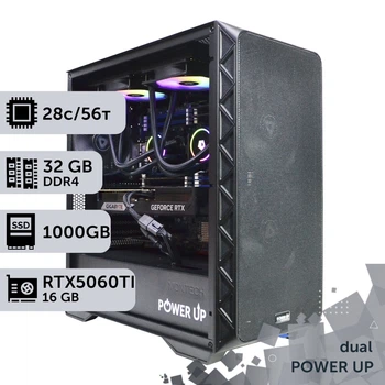 Двухпроцессорная рабочая станция PowerUp #591 Xeon E5 2680 v4 x2/32 GB/SSD 1TB/GeForce RTX 5060Ti 16GB для 3D моделирования видеомонтажа рендеринга для инженеров и архитекторов