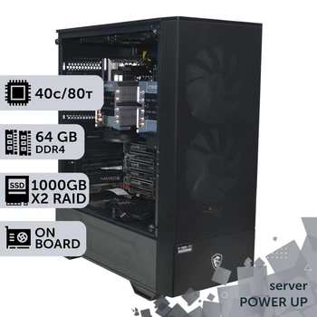 Сервер двухпроцессорный TOWER PowerUp #99 Intel Xeon Gold 6248 x2/64 GB/SSD 1TB х2 сборка для бухгалтерии документооборота хранения данных работы с 1С
