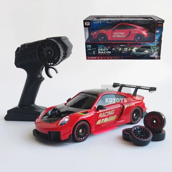 Машинка для дріфту на радіокеруванні Porsche 911 GT3 RS 4WD Світло, Пар, Неонове підсвічування Порше 24 см (Червоний)