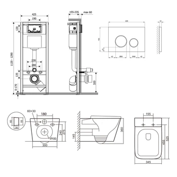 Готове рішення Qtap для ванної кімнати: підвісний унітаз Tern Ultra Quiet 525x345x360 + комплект інсталяції Nest 4 в 1 (кругла клавіша Satin)