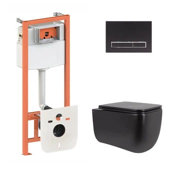 Готове рішення Qtap для ванної кімнати: підвісний унітаз Gemini Ultra Quiet 530х365х373 + комплект інсталяції Nest 4 в 1 (лінійна клавіша Matt Black)