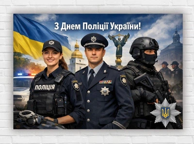 Бумажный плакат "День полиции Украины" 110х75 см