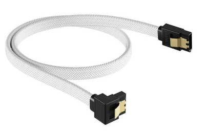 Кабель SATA 3.0 в оплетке угловой (90 градусов) 50 см. для HDD винчестера данные DATA cable метал защелки Белый