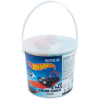 Крейда кольорова Kite Jumbo Hot Wheels 15 штук у відерці HW21-074