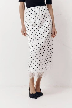 Біла спідниця в горох із атлас-сатину Skirt Grace 412 LiLove 412 M декорована гіпюром