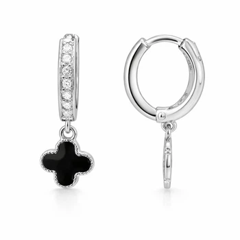 Серьги-кольца (конго) серебряные Клевер с эмалью Silver Style (246521.12 sku:2300104304737)
